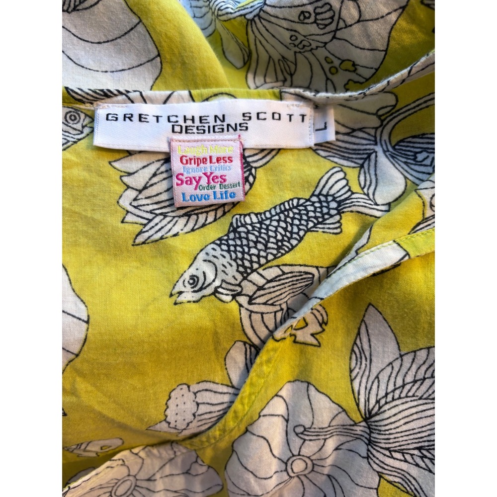 Gretchen Scott Beach Cover Up Large Chartreuse Fish Floral Cotton Tunic Dress - Picture 2 of 13